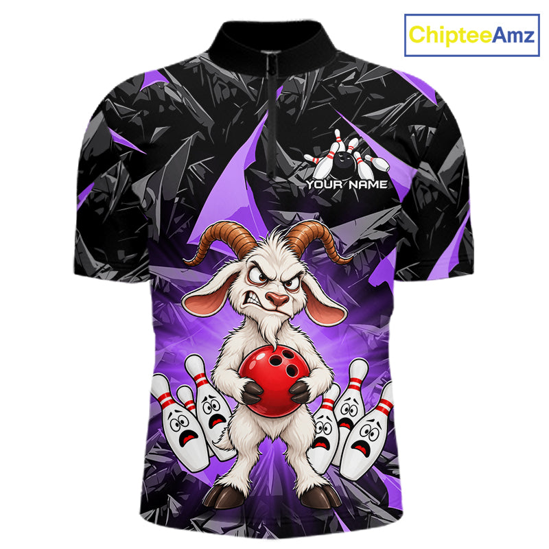 Custom Purple Funny Goat Bowling Team Shirts Bowling Jerseys Bowling League with Team