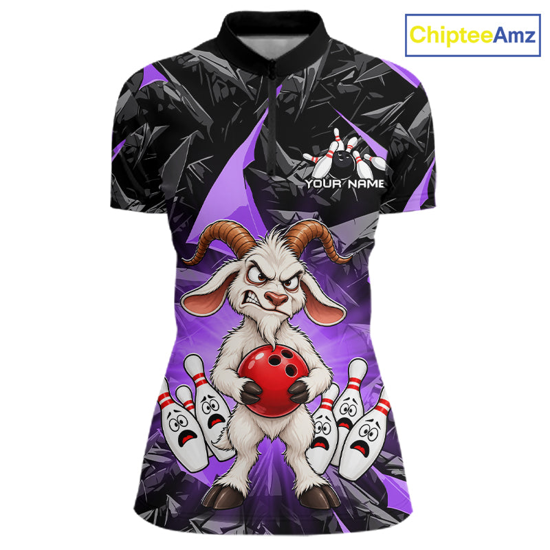 Custom Purple Funny Goat Bowling Team Shirts Bowling Jerseys Bowling League with Team