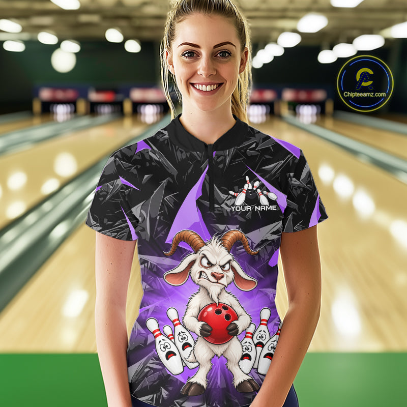 Custom Purple Funny Goat Bowling Team Shirts Bowling Jerseys Bowling League with Team