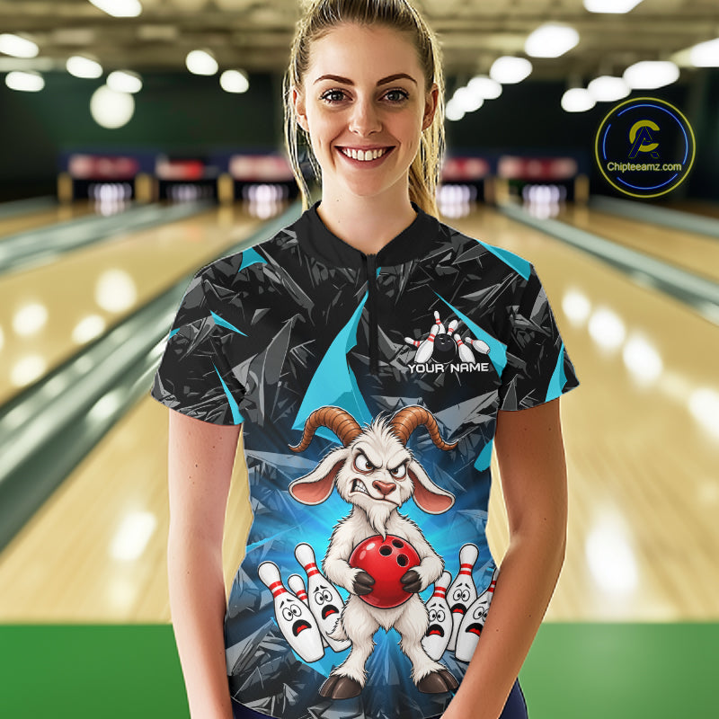 Custom Turquoise Funny Goat Bowling Team Shirts Bowling Jerseys Bowling League with Team