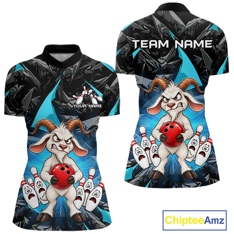 Custom Turquoise Funny Goat Bowling Team Shirts Bowling Jerseys Bowling League with Team