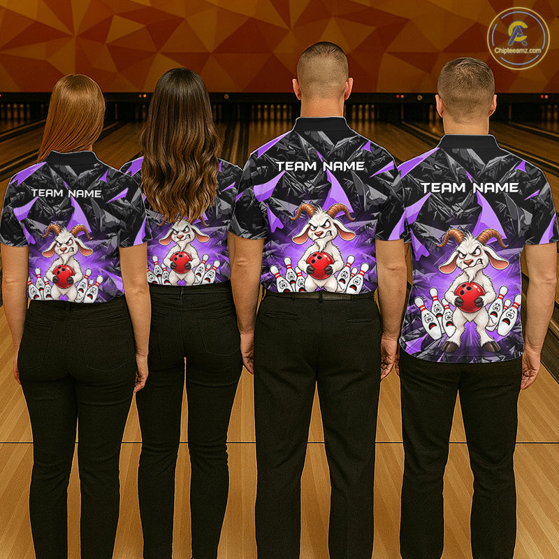 Custom Purple Funny Goat Bowling Team Shirts Bowling Jerseys Bowling League with Team