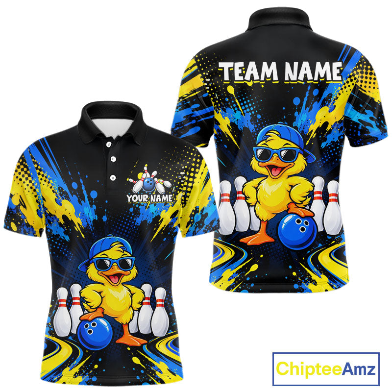 Custom Blue And Yellow Funny Duck Bowling Team Shirts Bowling Tournament for Bowler