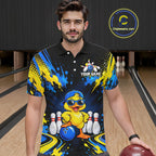 Custom Blue And Yellow Funny Duck Bowling Team Shirts Bowling Tournament for Bowler