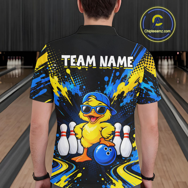 Custom Blue And Yellow Funny Duck Bowling Team Shirts Bowling Tournament for Bowler