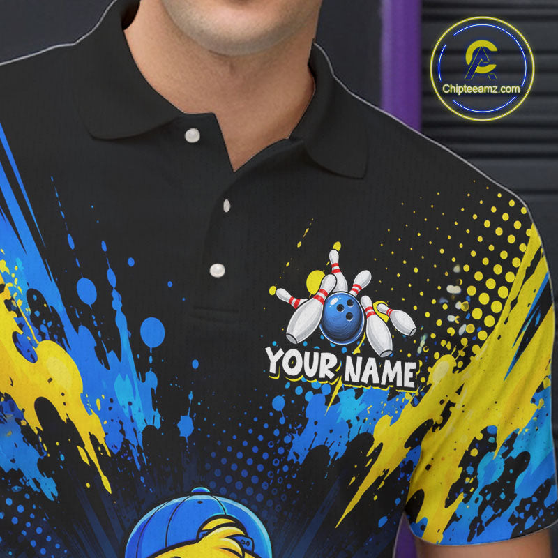 Custom Blue And Yellow Funny Duck Bowling Team Shirts Bowling Tournament for Bowler