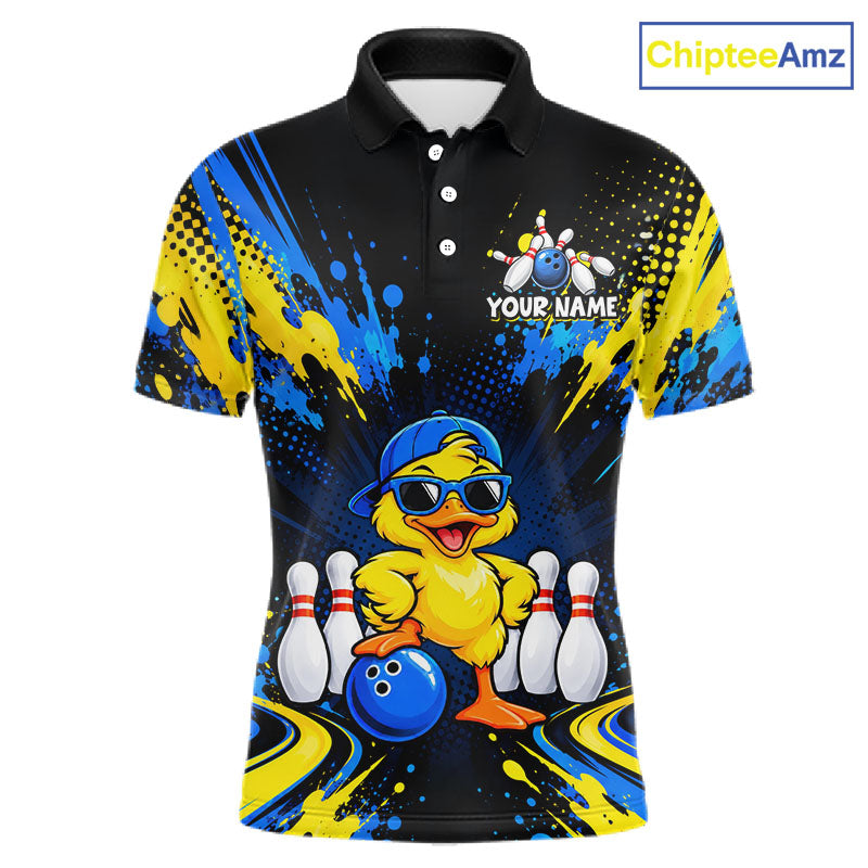Custom Blue And Yellow Funny Duck Bowling Team Shirts Bowling Tournament for Bowler
