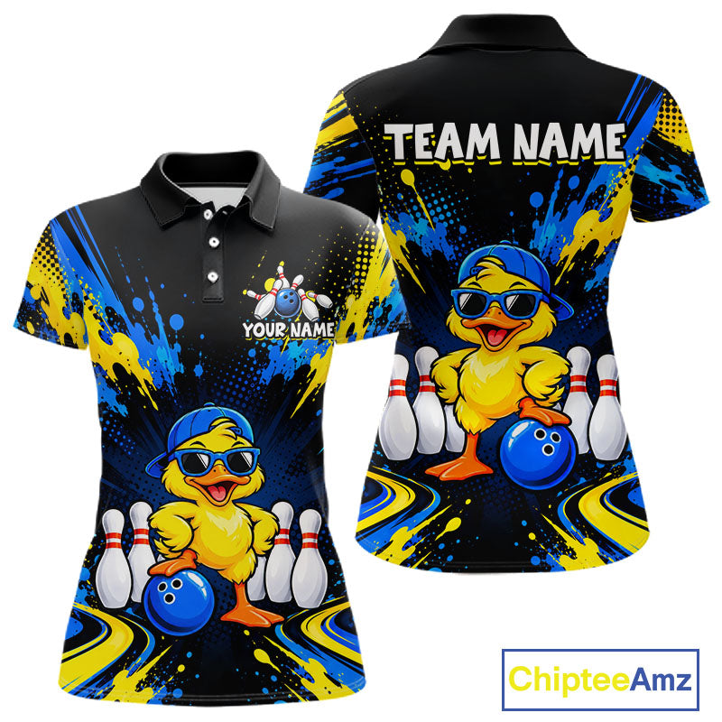 Custom Blue And Yellow Funny Duck Bowling Team Shirts Bowling Tournament for Bowler