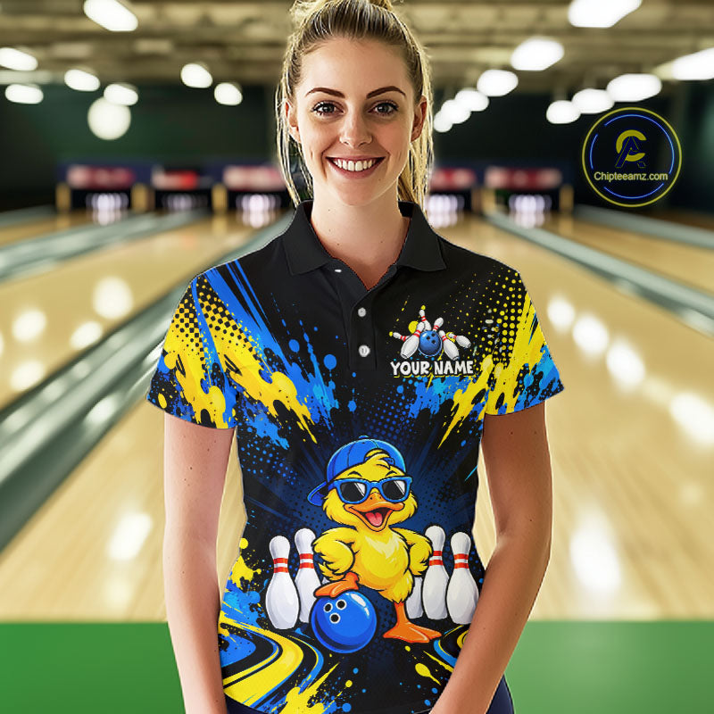 Custom Blue And Yellow Funny Duck Bowling Team Shirts Bowling Tournament for Bowler