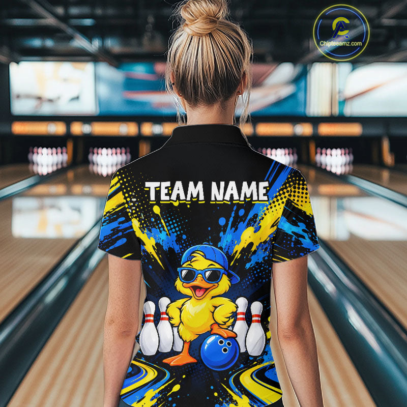 Custom Blue And Yellow Funny Duck Bowling Team Shirts Bowling Tournament for Bowler