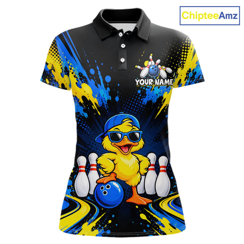 Custom Blue And Yellow Funny Duck Bowling Team Shirts Bowling Tournament for Bowler