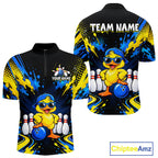 Custom Blue And Yellow Funny Duck Bowling Team Shirts Bowling Tournament for Bowler