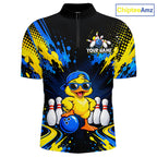 Custom Blue And Yellow Funny Duck Bowling Team Shirts Bowling Tournament for Bowler