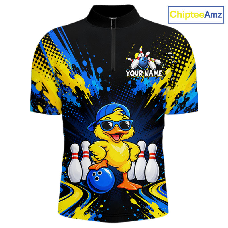 Custom Blue And Yellow Funny Duck Bowling Team Shirts Bowling Tournament for Bowler