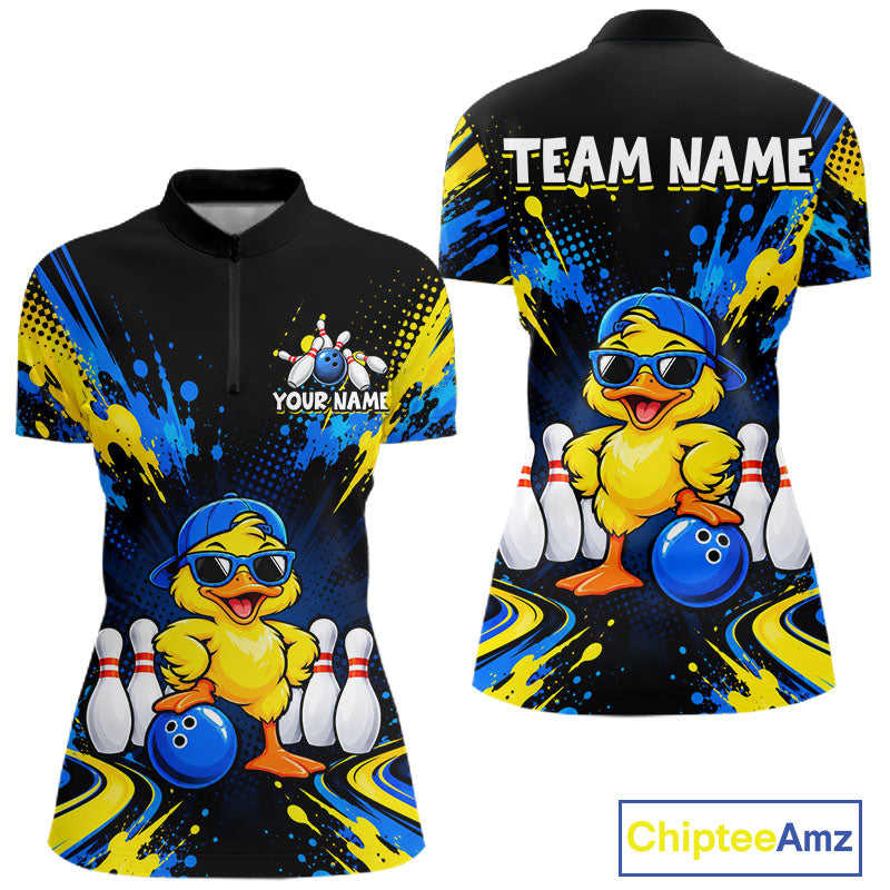 Custom Blue And Yellow Funny Duck Bowling Team Shirts Bowling Tournament for Bowler