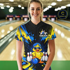 Custom Blue And Yellow Funny Duck Bowling Team Shirts Bowling Tournament for Bowler