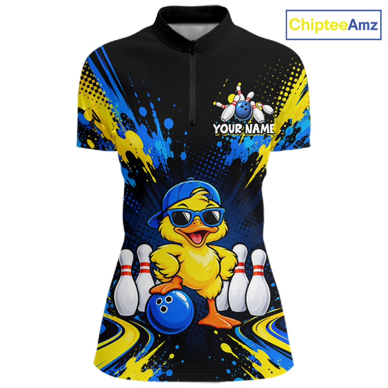 Custom Blue And Yellow Funny Duck Bowling Team Shirts Bowling Tournament for Bowler