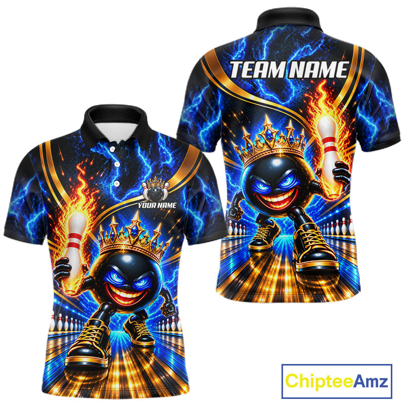 Custom Flame Funny Crown Ball Bowling Team Shirts Bowling League Polo & 1/4 Zip