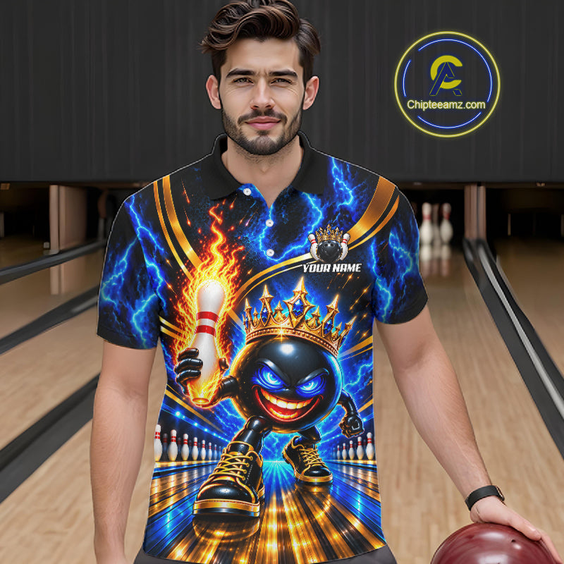 Custom Flame Funny Crown Ball Bowling Team Shirts Bowling League Polo & 1/4 Zip