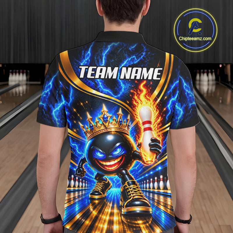 Custom Flame Funny Crown Ball Bowling Team Shirts Bowling League Polo & 1/4 Zip