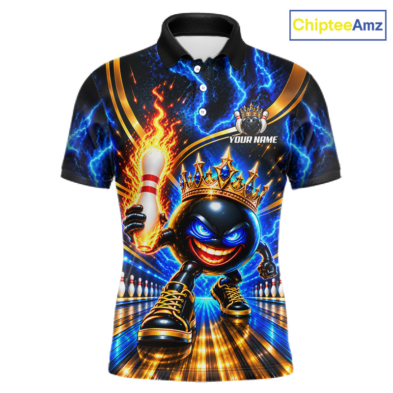 Custom Flame Funny Crown Ball Bowling Team Shirts Bowling League Polo & 1/4 Zip