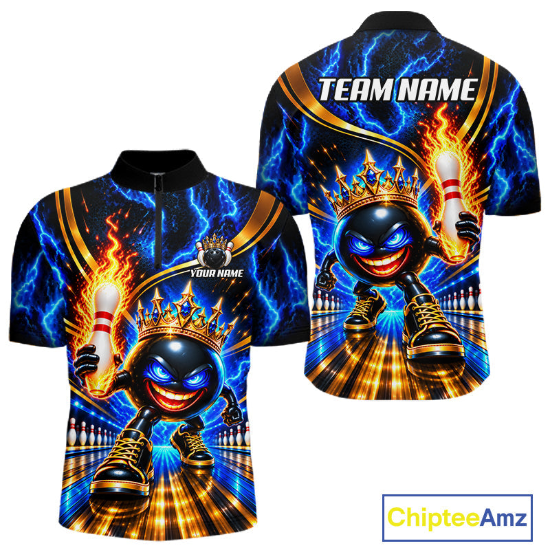 Custom Flame Funny Crown Ball Bowling Team Shirts Bowling League Polo & 1/4 Zip