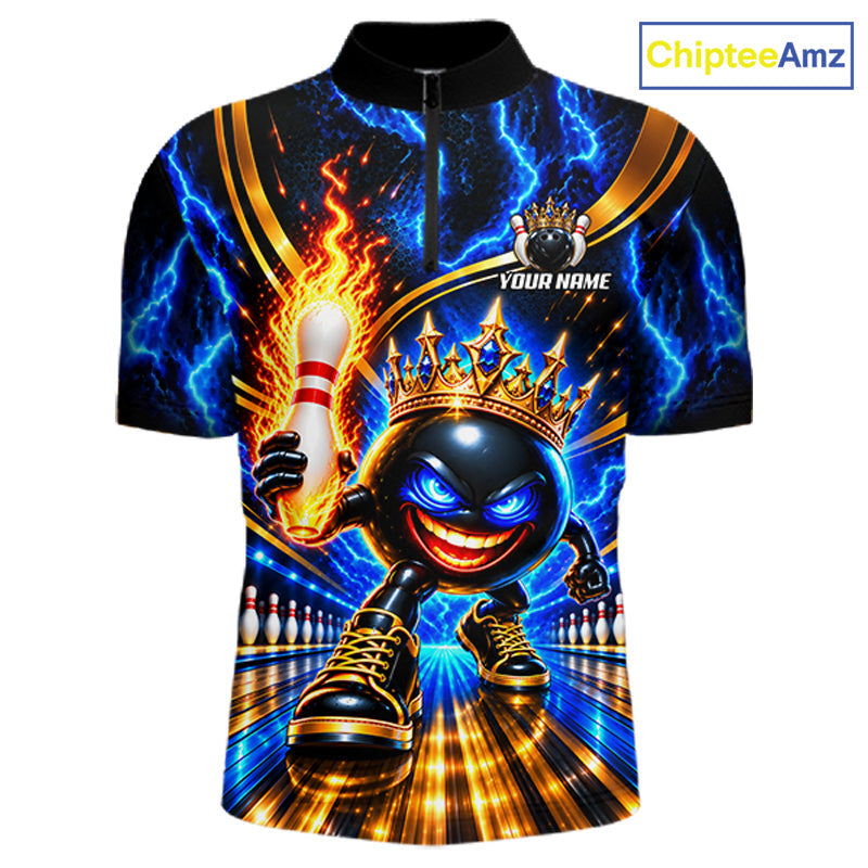 Custom Flame Funny Crown Ball Bowling Team Shirts Bowling League Polo & 1/4 Zip