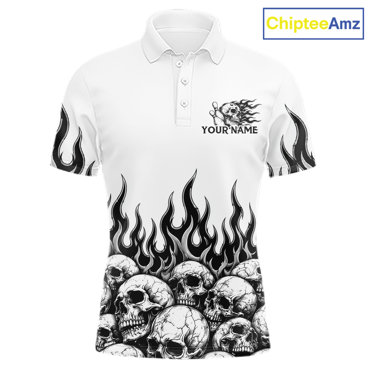 Custom Skull Flame Bowling Jersey Bowling Team Shirts Bowling League Polo & 1/4 Zip