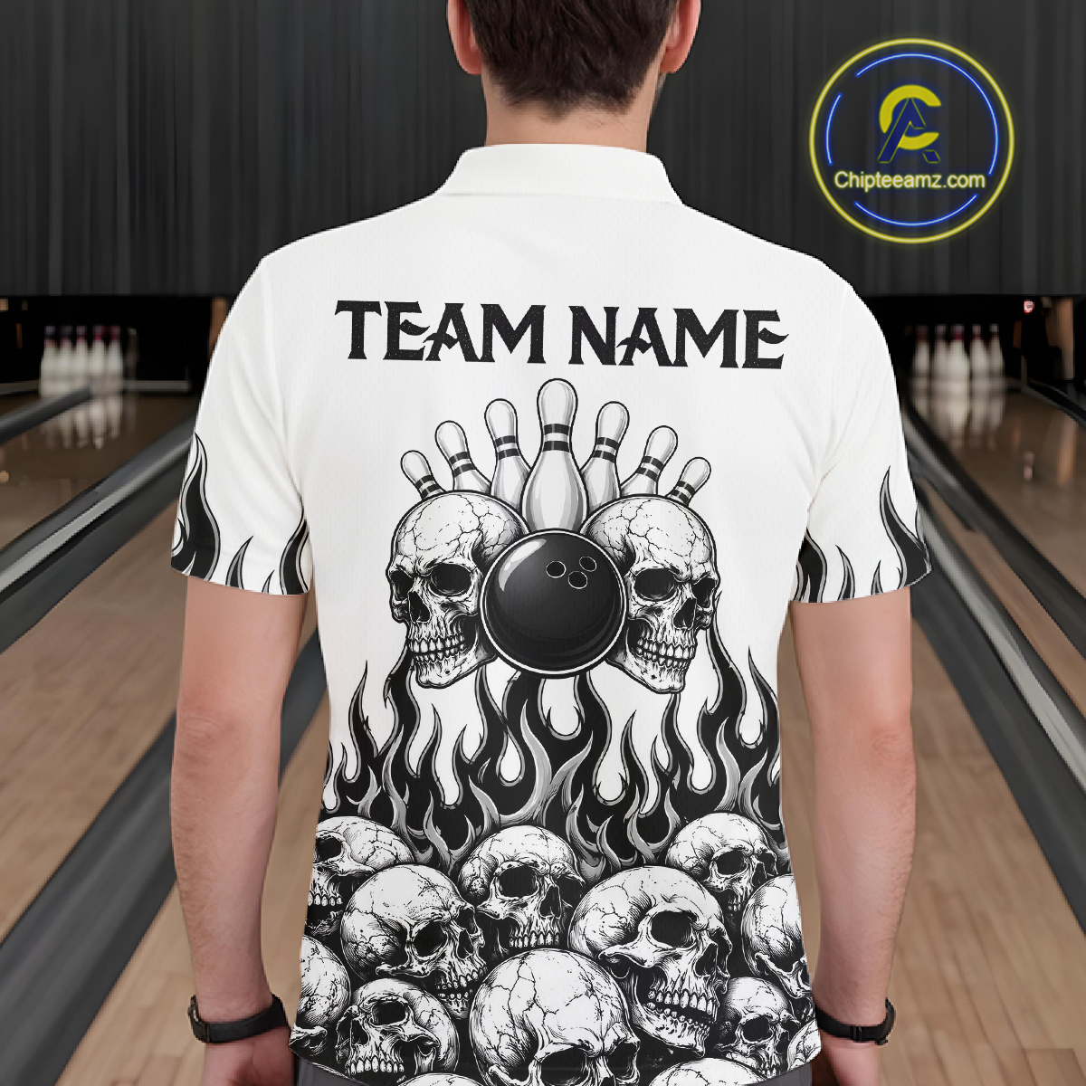 Custom Skull Flame Bowling Jersey Bowling Team Shirts Bowling League Polo & 1/4 Zip