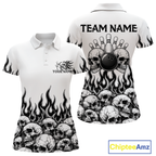 Custom Skull Flame Bowling Jersey Bowling Team Shirts Bowling League Polo & 1/4 Zip