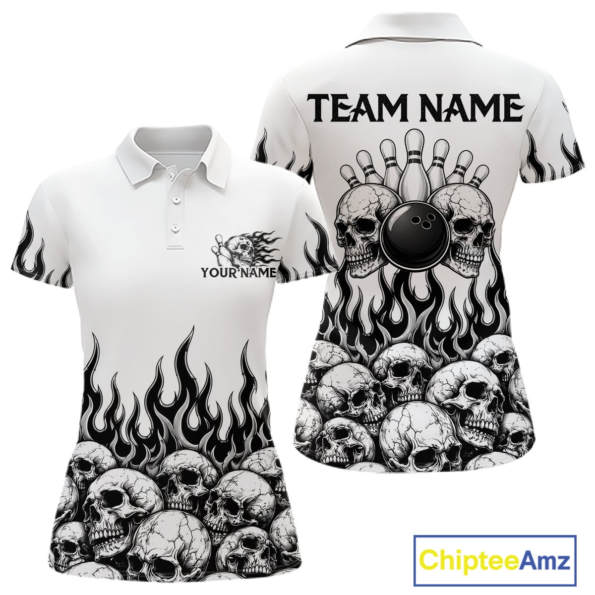 Custom Skull Flame Bowling Jersey Bowling Team Shirts Bowling League Polo & 1/4 Zip