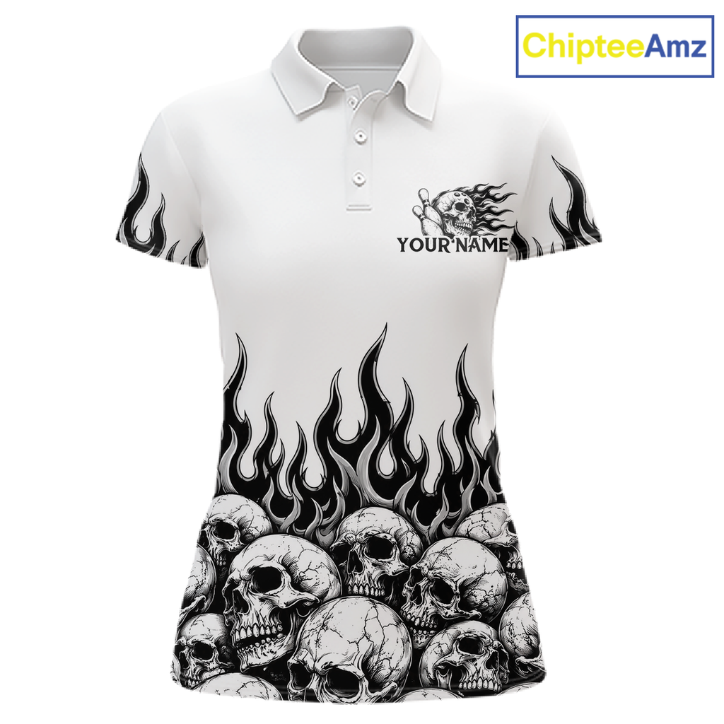Custom Skull Flame Bowling Jersey Bowling Team Shirts Bowling League Polo & 1/4 Zip