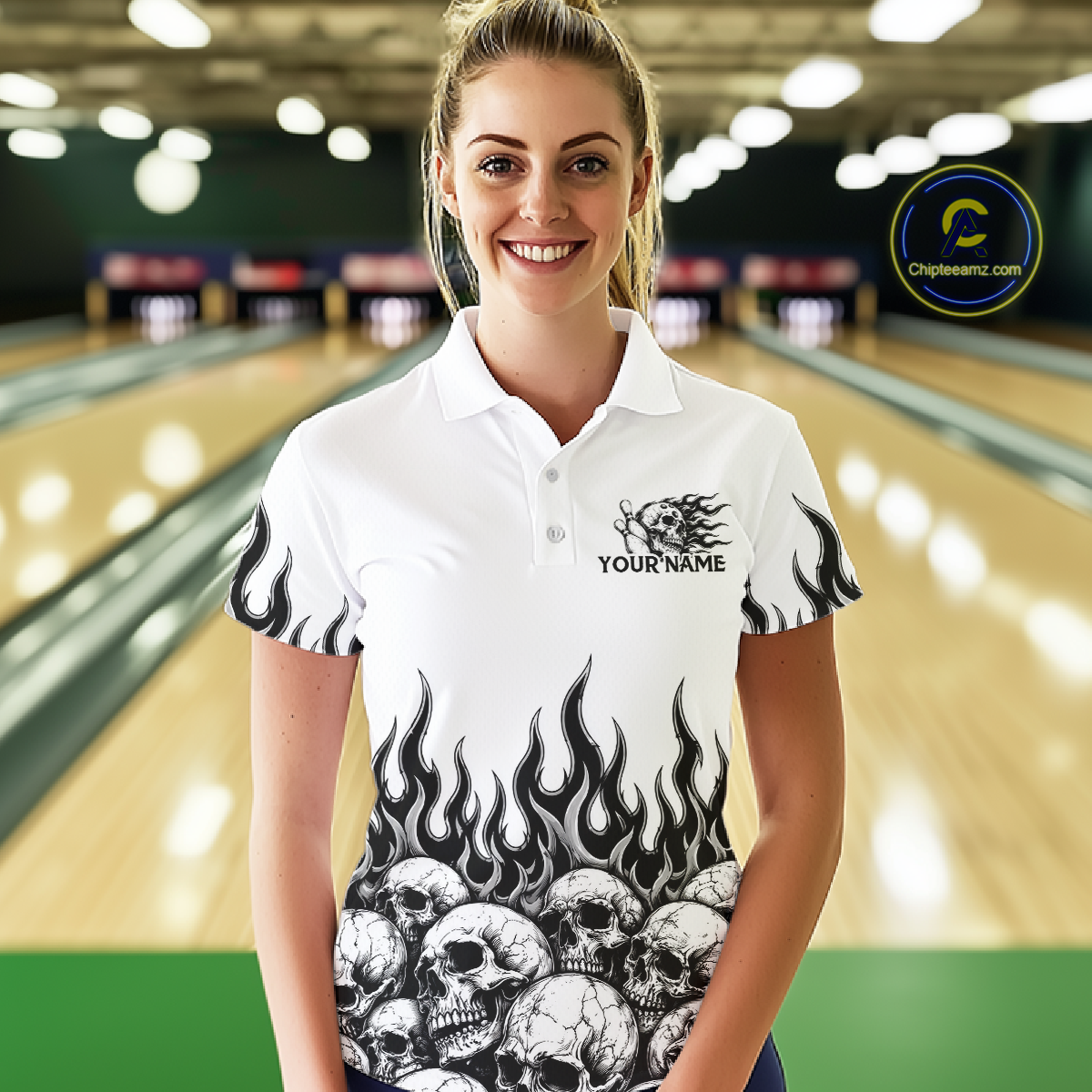 Custom Skull Flame Bowling Jersey Bowling Team Shirts Bowling League Polo & 1/4 Zip