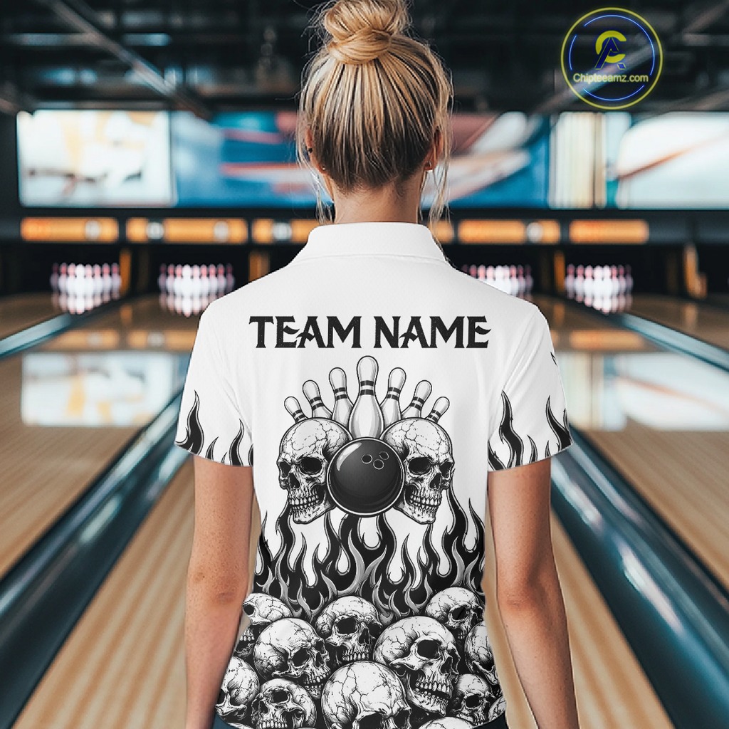 Custom Skull Flame Bowling Jersey Bowling Team Shirts Bowling League Polo & 1/4 Zip