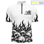 Custom Skull Flame Bowling Jersey Bowling Team Shirts Bowling League Polo & 1/4 Zip