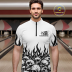 Custom Skull Flame Bowling Jersey Bowling Team Shirts Bowling League Polo & 1/4 Zip
