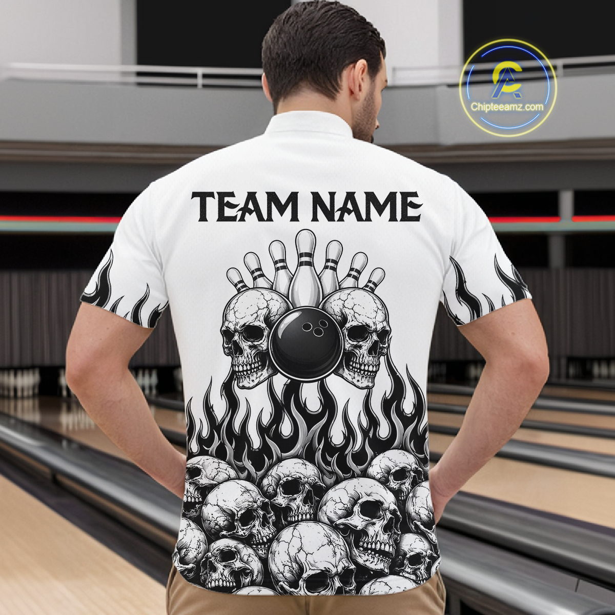 Custom Skull Flame Bowling Jersey Bowling Team Shirts Bowling League Polo & 1/4 Zip
