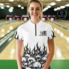 Custom Skull Flame Bowling Jersey Bowling Team Shirts Bowling League Polo & 1/4 Zip