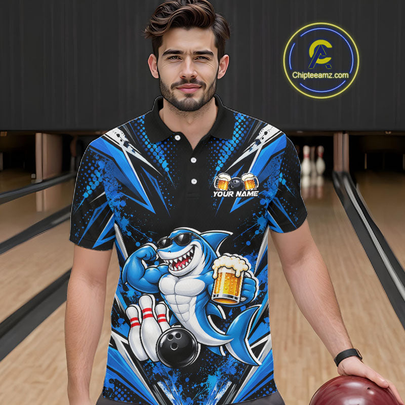 Custom Funny Beer Shark Bowling Shirts, Bowling Team Jersey Bowling Tournament