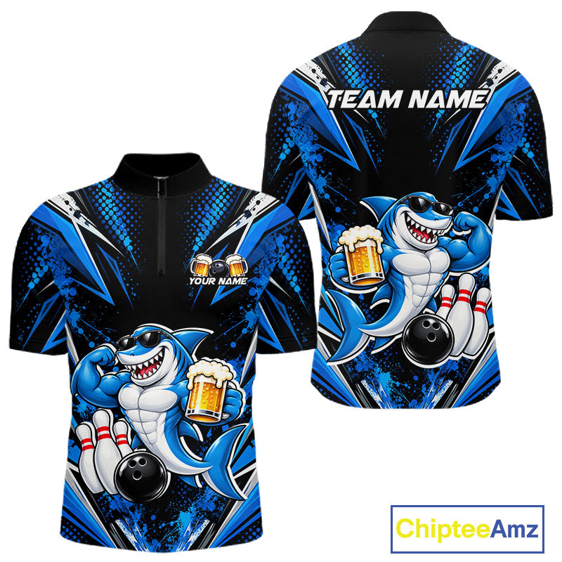 Custom Funny Beer Shark Bowling Shirts, Bowling Team Jersey Bowling Tournament