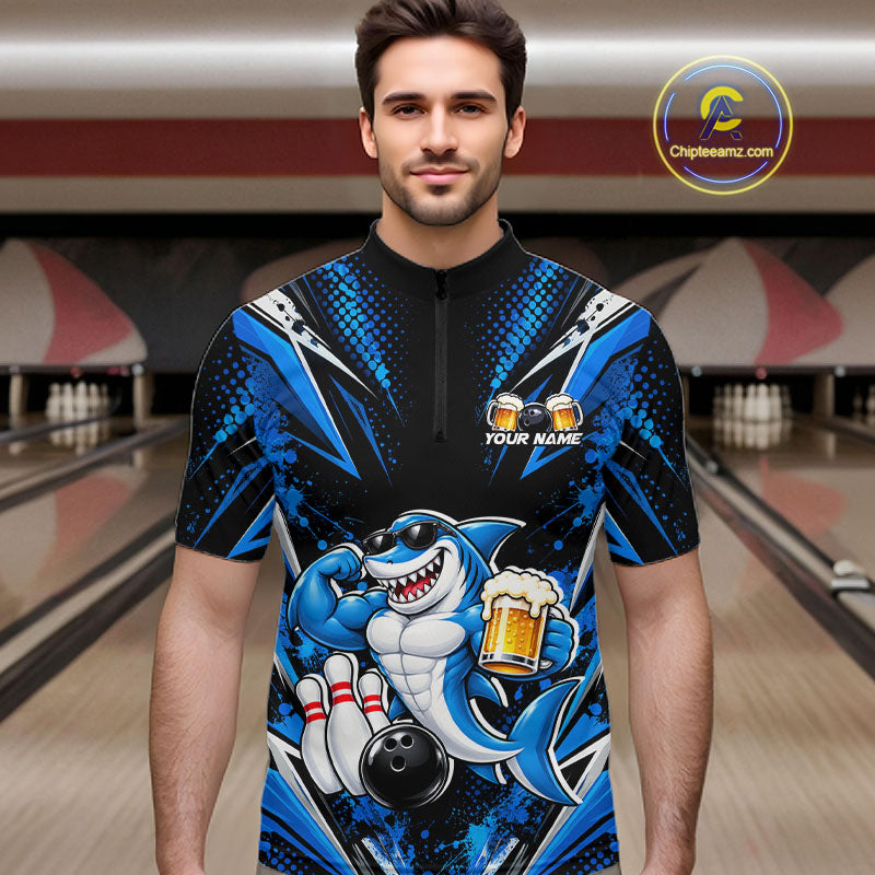 Custom Funny Beer Shark Bowling Shirts, Bowling Team Jersey Bowling Tournament