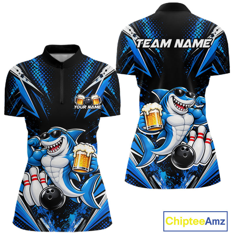 Custom Funny Beer Shark Bowling Shirts, Bowling Team Jersey Bowling Tournament