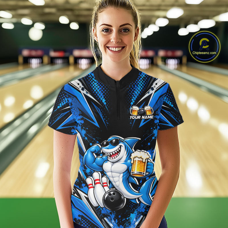Custom Funny Beer Shark Bowling Shirts, Bowling Team Jersey Bowling Tournament