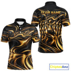 Custom Black Gold Wave Bowling Shirts, Bowling Team Jersey Bowling Tournament