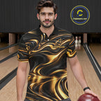 Custom Black Gold Wave Bowling Shirts, Bowling Team Jersey Bowling Tournament