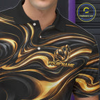 Custom Black Gold Wave Bowling Shirts, Bowling Team Jersey Bowling Tournament