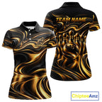 Custom Black Gold Wave Bowling Shirts, Bowling Team Jersey Bowling Tournament