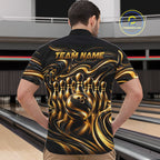 Custom Black Gold Wave Bowling Shirts, Bowling Team Jersey Bowling Tournament