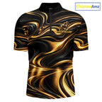 Custom Black Gold Wave Bowling Shirts, Bowling Team Jersey Bowling Tournament