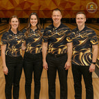 Custom Black Gold Wave Bowling Shirts, Bowling Team Jersey Bowling Tournament